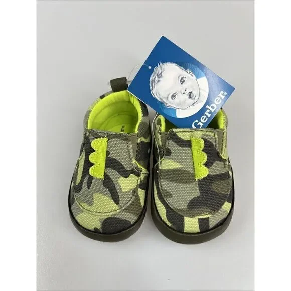 Gerber Baby Boy Dinosaur Soft Sole Crib Shoe Camouflage Green 3/6 Months NEW