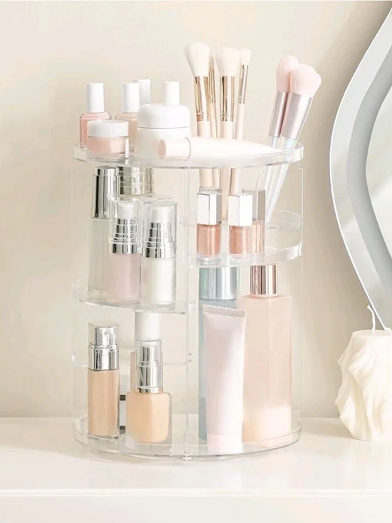 360 Rotating Makeup Organizer Adjustable Carousel Large Capacity Revolving Perfu