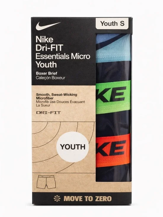 Nike Youth Boxer Briefs - Navy with Light Blue, Green & Orange Waistbands