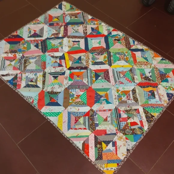 Vintage Handmade Patchwork Quilt 56x41 1970s–80s Era​