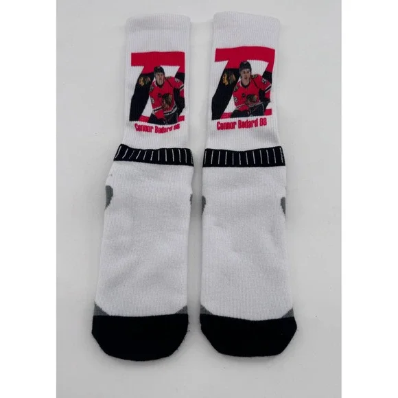 Connor Bedard 98 Crew Socks Mens White Chicago Blackhawks Hockey