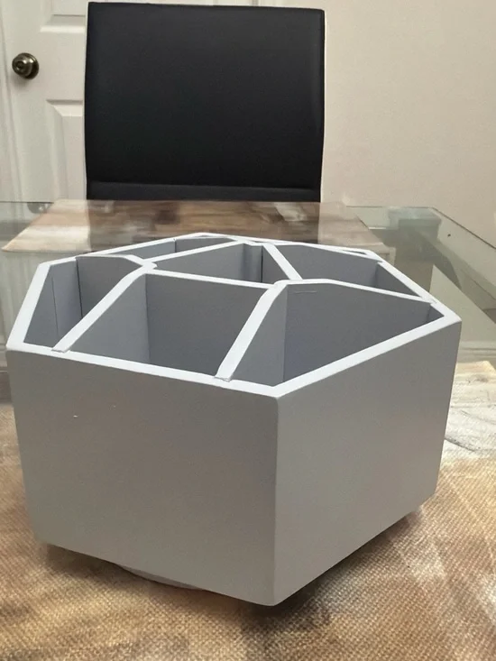 Gray Hexagonal Rotating Desk Organizer - Home Storage & Organization