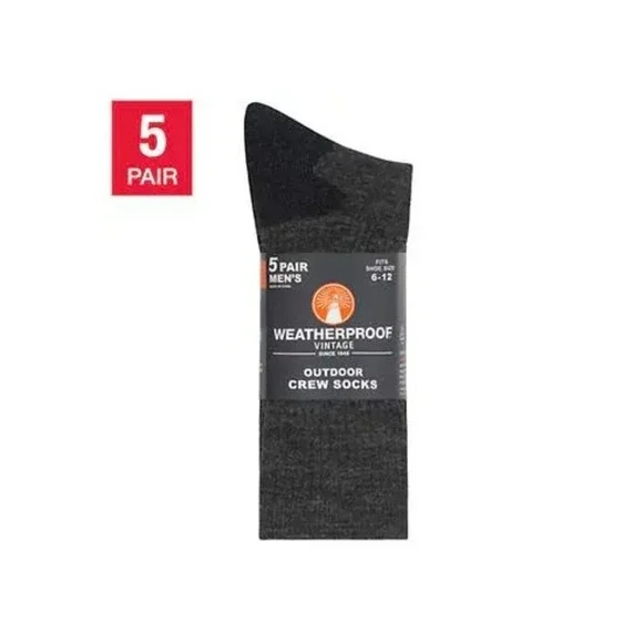 Weatherproof Vintage Men's Outdoor‎ Crew Sock, Multicolored 5 pack New!