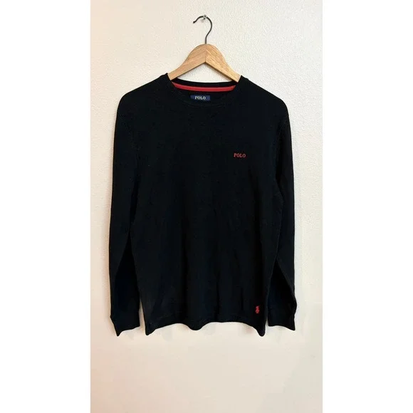 Polo Ralph Lauren Sleepwear Large Black Waffle Knit Thermal Long Sleeve Shirt