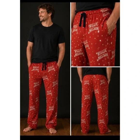 NEW Willie Nelson Mens Sleep Pants Pajama Bottoms XL Gift PJs Country Music Red
