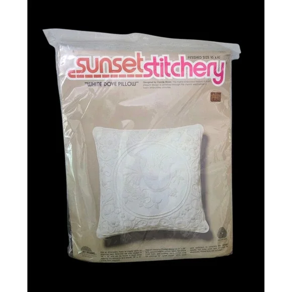Vintage Sunset Stitchery Embroidery Kit #2950 White Dove Pillow 100% Wool Yarn
