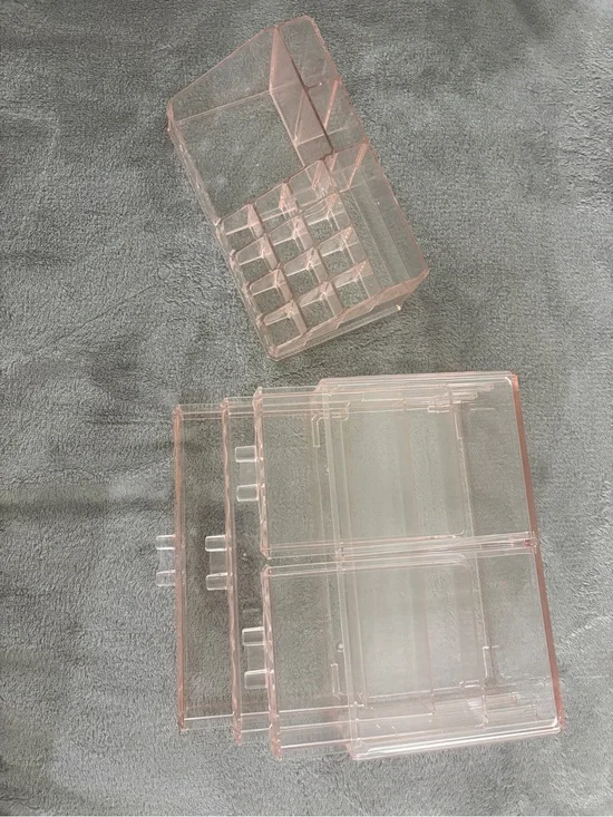 Clear Pink Acrylic Makeup Organizer Set - 2 Piece