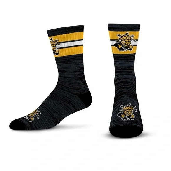 For Bare Feet NCAA First String Crew Sock Wichita State Shockers Size Large NEW