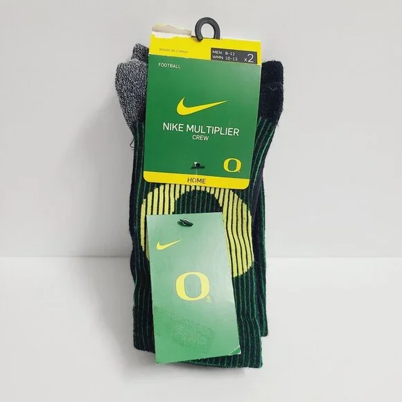 Nike Oregon Ducks Multiplier Crew Socks 2 Pairs DA6843-902 Size L Black Green