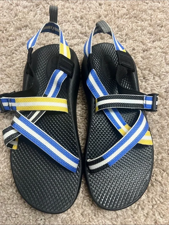 Chaco Black Sandal with Blue, White & Yellow Straps Kids Sz 6