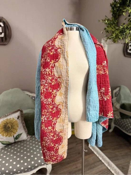 Handmade Twin 79”x51” Kantha Quilt