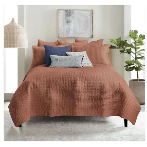 KING 3 Piece Levtex Home Mills Waffle Adobe Bedspread Set