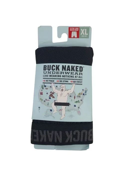 NEW Buck Naked Men's Extra Long Boxer Briefs Sz XL Black No Pinch No Stink