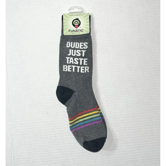 NWT Funatic Socks Unisex OS Gray Dudes Taste Better Gay Pride LGBTQ RAINBOW‎