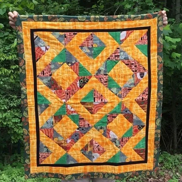NWT Hand Crafted Aboriginal Prints Quilt Yellow