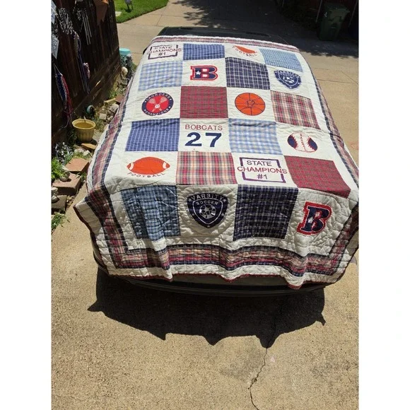 Vintage Home Collections Kids Varsity Sports Baseball Football Quilt Blanket
