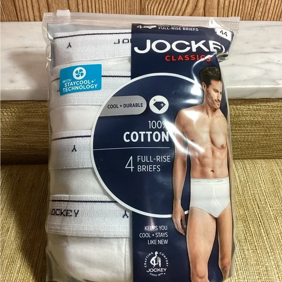 New Jockey Men's White Cotton Briefs - 4 Pack