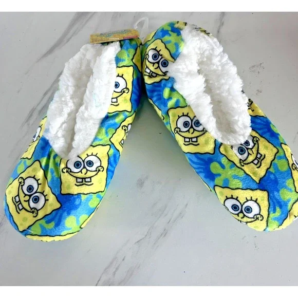 Sponge Bob Square Pants Nickelodeon‎ Slippers Sherpa Kids S/M Size 8 - 13 BxV