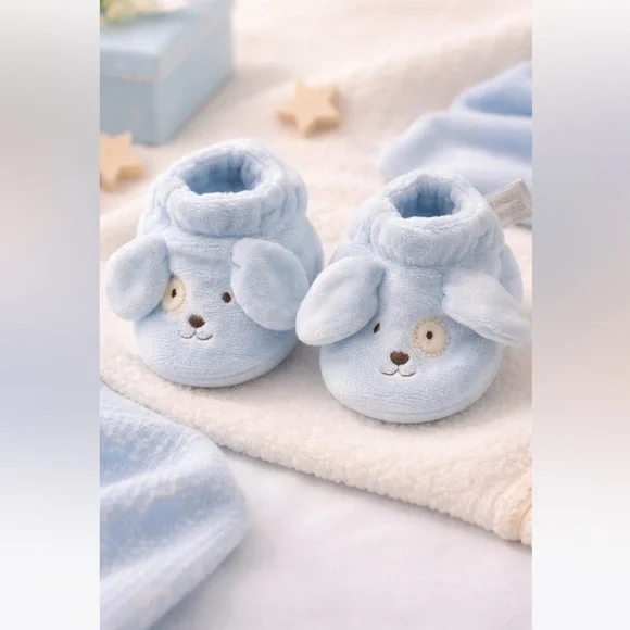 Bunnies By The Bay Adorable Blue Puppy Baby Boy Slip On Booties Shoes 0-6 months