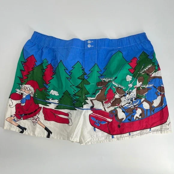 Vintage Addiction Santa Reindeer‎ Sleigh Christmas Boxer Shorts Mens M Cotton