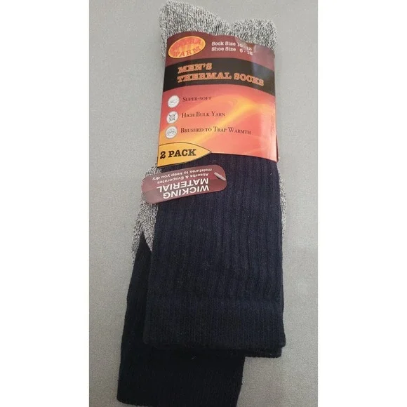 Extra‎ Warm Thermal Socks Mens 10-13 Navy Grey NEW 2 Pack Wicking High Bulk Yarn