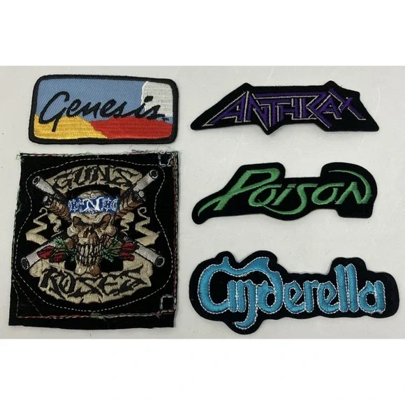 Vtg 90's Rock Band Applique Embroidered Patch Lot of 5 Poison Genesis Anthrax ++