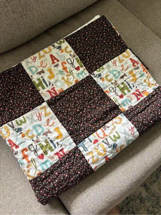 Handmade Retro Floral Kids Baby Alphabet Patchwork Quilt