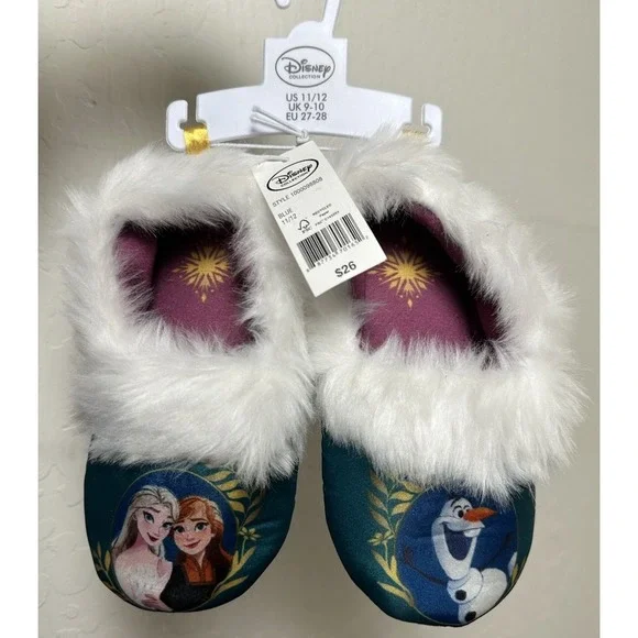 Disney Collection Kids Girls Frozen Anna Elsa Olaf Slip-On‎ Slippers, Size 11/12