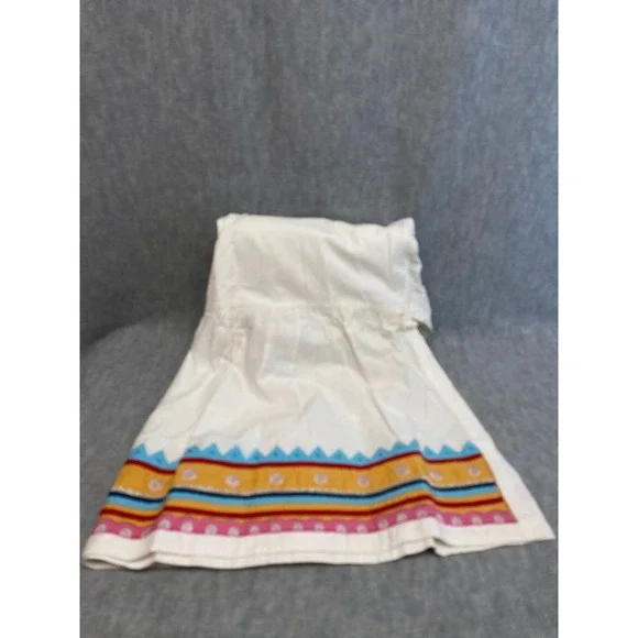 Garnet Hill Twin‎ Bed Skirt White Cotton Colorful Embroidered Boho Style