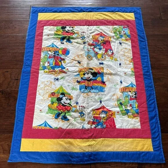 Vintage 80's Disney Mickey and friends circus print quilt 44x56