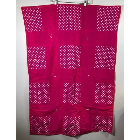 Handmade Handtied Baby Quilt Bright‎ Pink White Polka Dot Squares 33 x 47