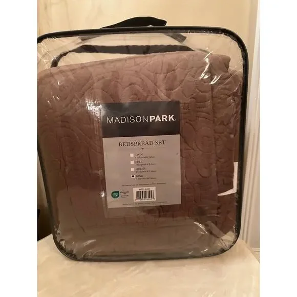NWT Madison Park Mansfield King Oversized Bedspread Set 3pc Brown