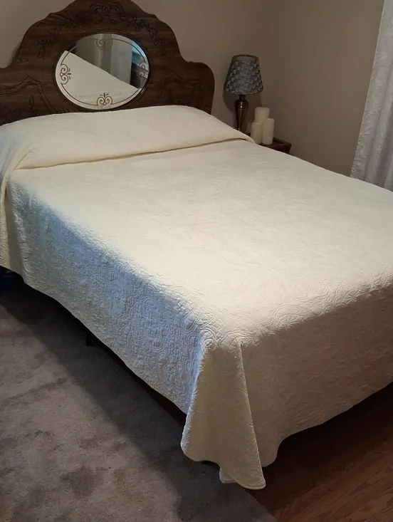 Cream Cotton Quilted Oversized King Bedspread - Soft Heavyweight Coverlet