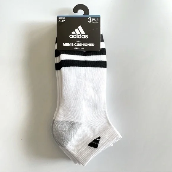 Adidas men’s low cut socks 3 pair size 6-12 white black gray