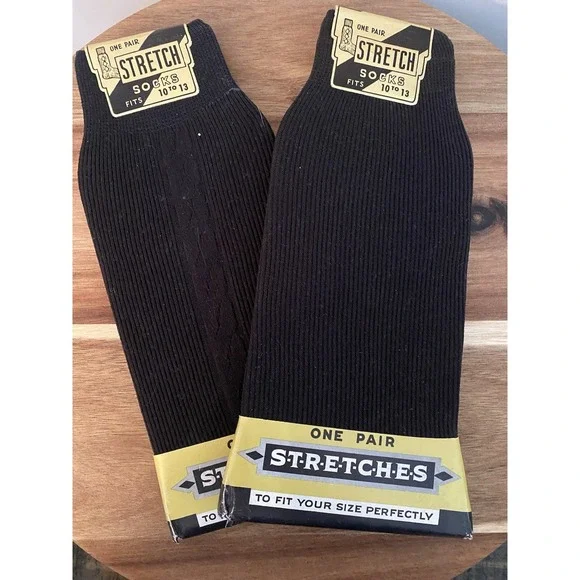 Vintage Men's Stretch Socks 100% Nylon Black Lot Of 2 NEW NWT