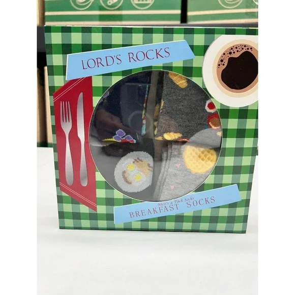 Mens Novelty Socks 4 Pack Breakfast Theme Gift Set Eggs Toast Coffee Funny Socks