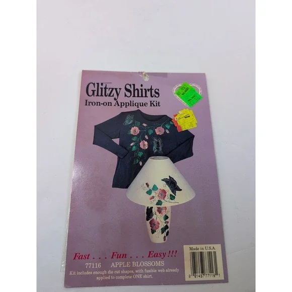 VINTAGE GLITZY SHIRTS IRON ON APPLIQUE KIT APPLE BLOSSOMS METALLIC 77116 DIE CUT
