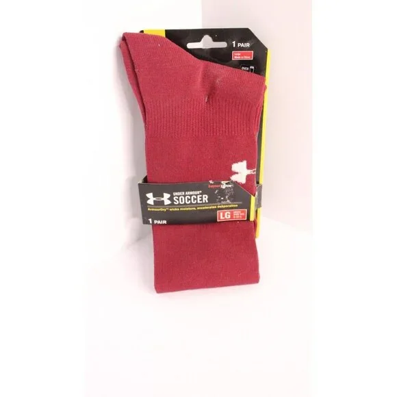 UA Soccer Socks ArmourDry L Men's Maroon Crimson Red‎ 9-12.5 1 Pair Vintage