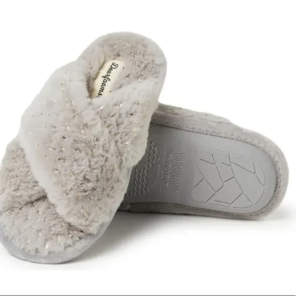 NWT Dearfoam Ava Faux Sparks Slippers in Sleet ( Size 2-3)
