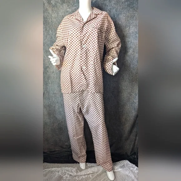 Vintage 80s Check Pajama Set Retro Cozy Loungewear Size L