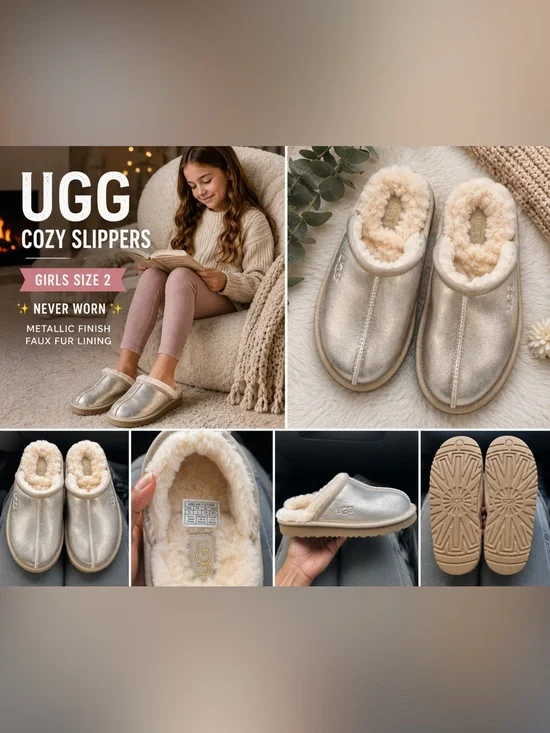 🤍 UGG Cozy Slip-On Slippers - Girls Size 2 - Never Worn