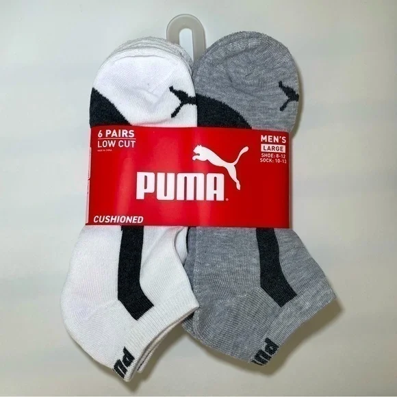 Puma men’s low cut socks 6 pack size 8-12 white black gray