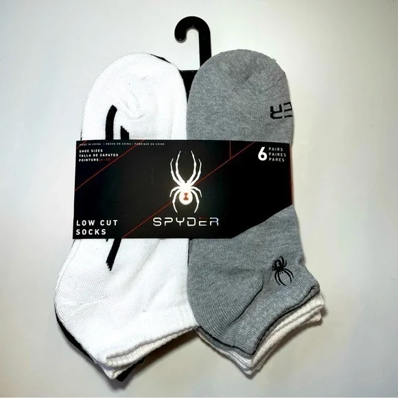 Spyder men’s low cut socks 6 pairs size 6-12 white gray black