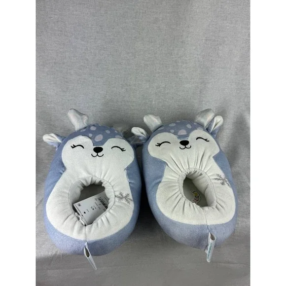 Squishmallows Blue Deer Plush Slippers Kids Size 4/5 Holiday‎ Snowflake New