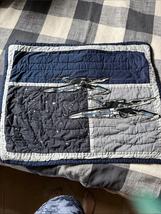 Pottery Barn Kids Navy and Gray Starfighter Quilted pillow sham