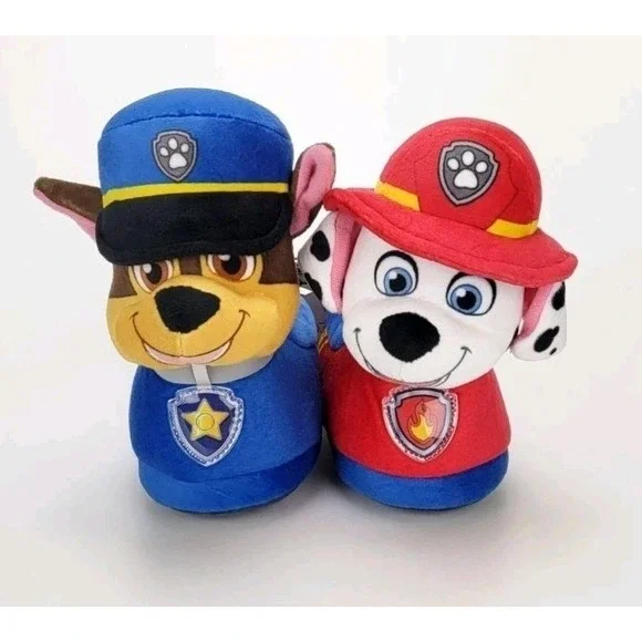 Paw Patrol Light-Up Plush Slippers For Kids - Chase & Marshall - Size 5/6