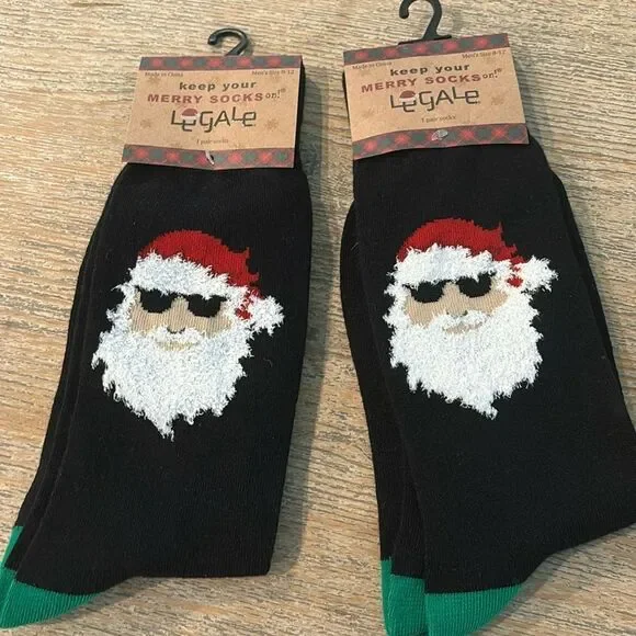 NWT 2 pairs Legale Men’s Christmas Santa Socks