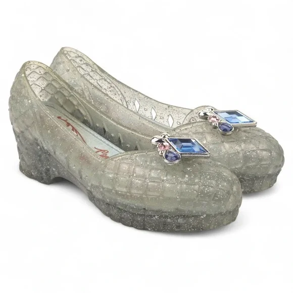 Disney Cinderella Light Up Glass Slipper Jelly Shoes Wedge Girls Youth Sz 2/3