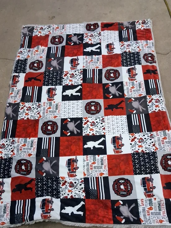 Firefighter Patch Patchwork Throw Blanket - Red, Black & White Super Soft 59x38