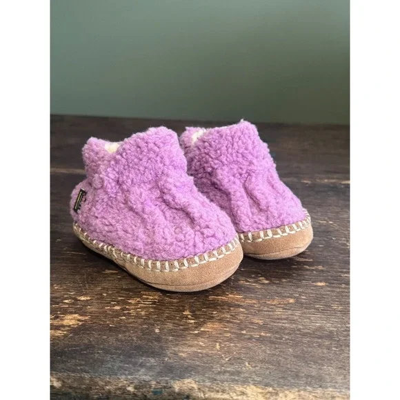 LL Bean Cozy Slipper Booties Toddler Size 5-6 Purple Suede Sole